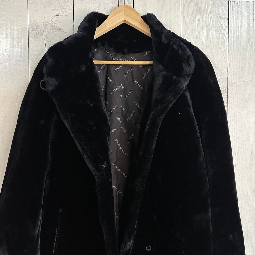 Jordache Black Faux Fur Coat Women's Medium Vintage Mob Wife MINT Made in USA - Picture 6 of 8